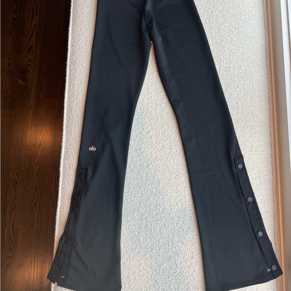 Alo Black Flared Leggings with Snap Buttons